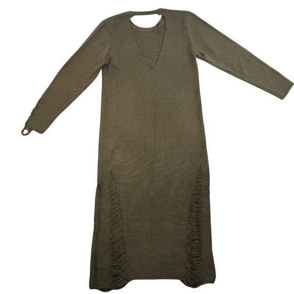 Khaki Knit Long Dress Open Back with Slits | Brand: NUDE | Size: Women's S/M - Picture 3 of 5
